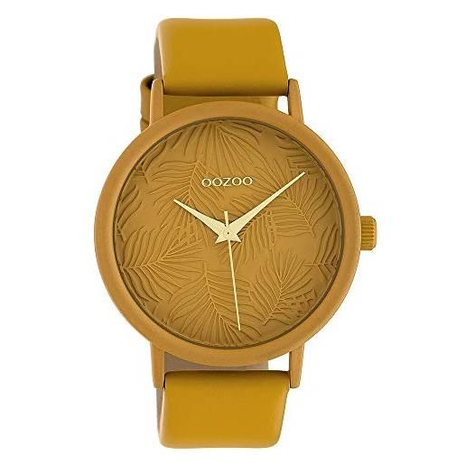 Oozoo - orologio da donna - con cinturino in pelle da 42 mm - colori palme estive - quadrante tinta unita, c10172, cinghia