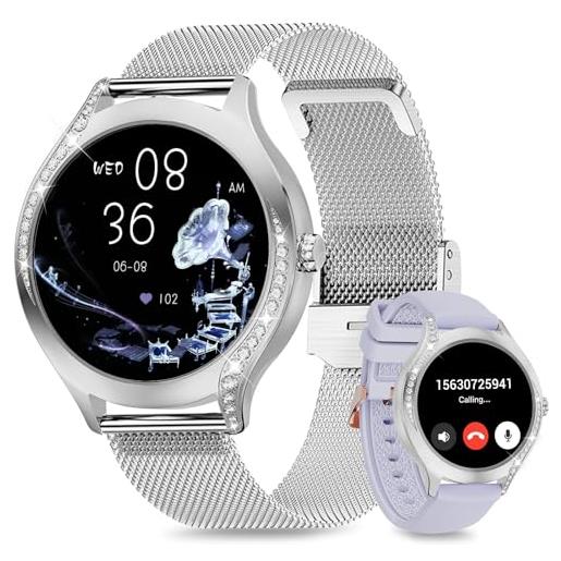 niolina smartwatch donna 1.19'' orologi intelligenti con bluetooth chiamatee/2 cinturini/contapassi/notifiche messaggi/assistente vocale/spo2/calcolatori/orologio fitness per android/ios, regalo