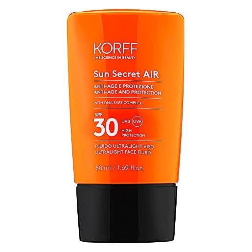 Korff Korff sun secret air fluido ultralight viso spf30 idratante ed anti-age, textura ultraleggera, protezione alta, 50ml - 30 g