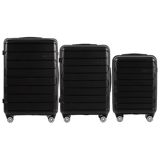 W WINGS wings 3kpl - borsa da viaggio leggera con ruote e manico telescopico, 3 pezzi, colore: nero, 3 kpl nero, 3 set, valigetta