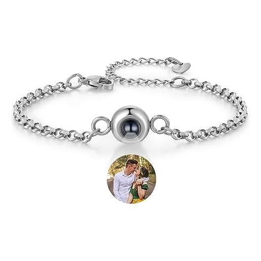 WOMB Gioielli Personalizzati Con Foto: Bracciale Donna E Uomo A Proiezione, Ricordo Unico Per Lei E Lui (Tipo B Argento)