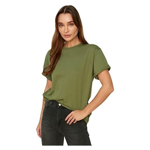 Trendyol t-shirt da donna basic oversize standard girocollo camicia, cachi, s