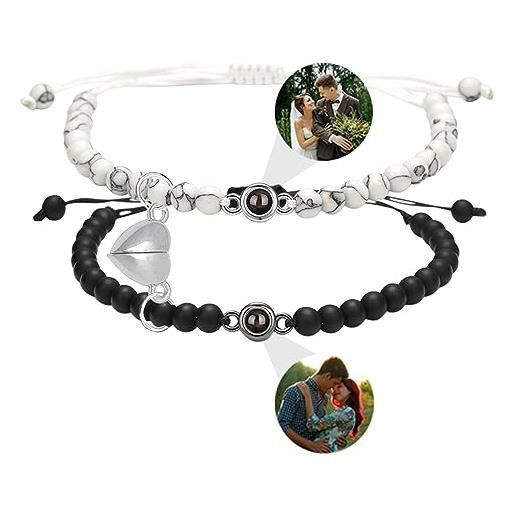 Smallduuck bracciale personalizzato con foto a cerchio coppia di magneti bracciale con proiezione di immagini ti amo bracciale 100 lingue gioielli fotografici per compleanno san valentino natale, stile 1