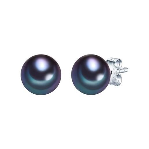 Valero Pearls orechinni a lobo da donna in argento sterling 925 con rodio con perle coltivate d'acqua dolce blu pavone 00178850