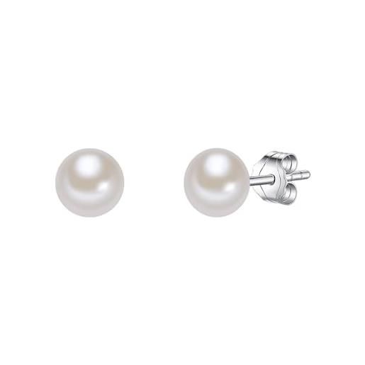 Valero Pearls orechinni a lobo da donna in argento sterling 925 con rodio con perle coltivate d'acqua dolce bianco 00181130