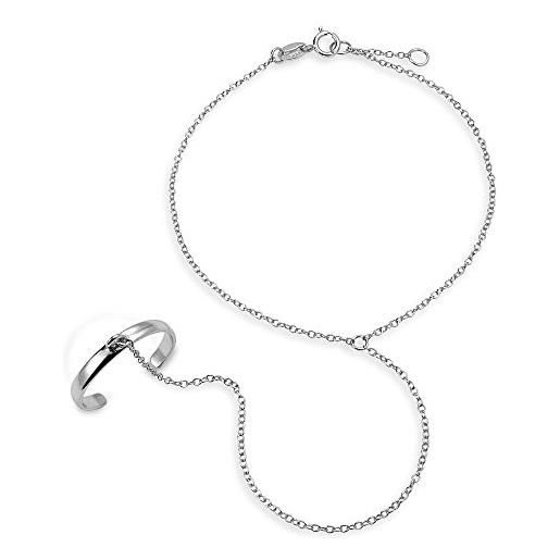 Bling Jewelry braccialetto di schiavo della ballerina della catena della mano delicata di tendenza per le donne e l'anello. 925 dell'argento sterlina regolabile