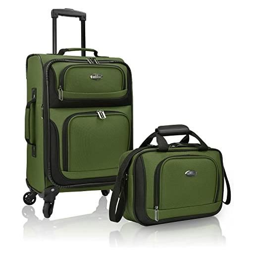 U.S. Traveler rio - set di bagagli a mano espandibili in tessuto robusto, verde, 4 wheel, set di bagagli a mano espandibile in tessuto robusto
