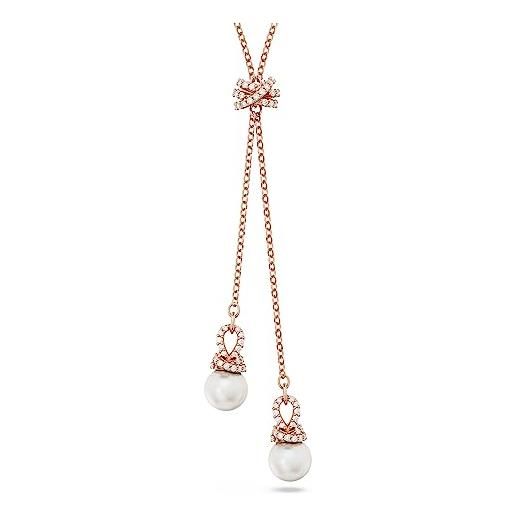 Swarovski originally collana pendente a y, con perle di cristallo e pavé di zirconiaSwarovski, placcatura in tonalità oro rosa, bianco
