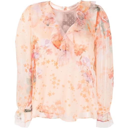 TWINSET blusa a fiori con ruches - arancione