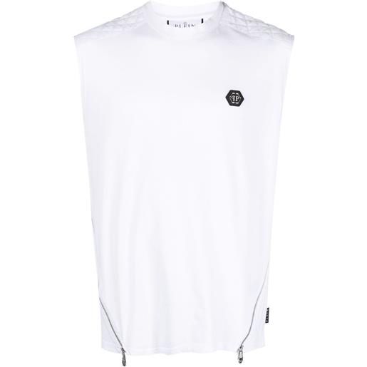 Philipp Plein t-shirt smanicata con applicazione - bianco