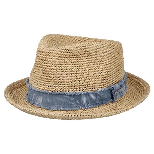 Stetson cappello di paglia crochet rafia fedora donna/uomo - cappelli da spiaggia sole primavera/estate - m (56-57 cm) natura