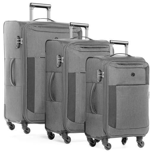 FERGÉ set di 3 valigie viaggio saint-tropez - bagaglio morbido leggera 3 pezzi valigetta 4 ruote girevole grigio
