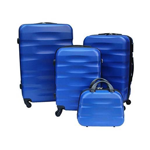 R.Leone valigia da 1 pezzo fino a set 4 trolley rigido grande, medio, bagaglio a mano e beauty case 4 ruote in abs 2050 (blu elettrico, l (grande))