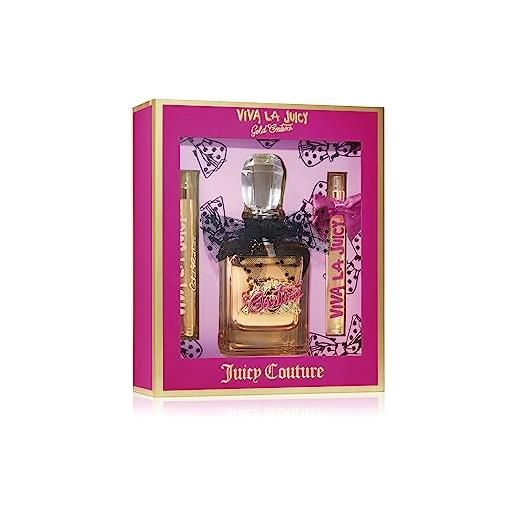 Juicy Couture gold couture, cofanetto trio eau de parfum spray spray da donna, spray per borsa, profumo sensuale, floreale e fruttato, regalo per donna