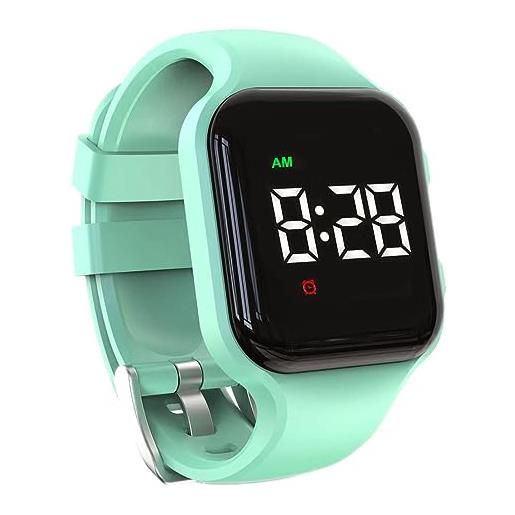 e-vibra orologio impermeabile con allarme vibrante, ricaricabile, con 15 allarmi, promemoria per vasino, orologio da allenamento con schermo di blocco (quadrato verde menta)