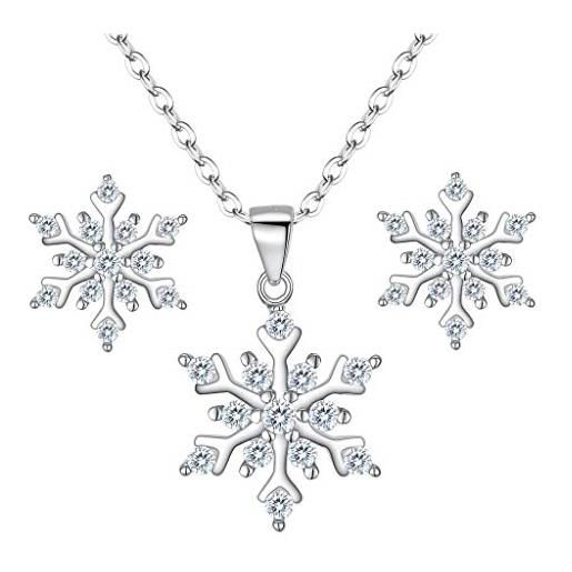 Clearine parure gioielli 925 argento zirconia cubica amabile fiocco di neve pendente collana stud orecchini set trasparente