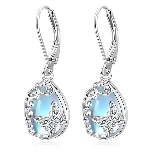 Odinstone orecchini pietra di luna farfalla in argento sterling 925 orecchini da donna pendenti a goccia gioielli ipoallergenici per donne e ragazze