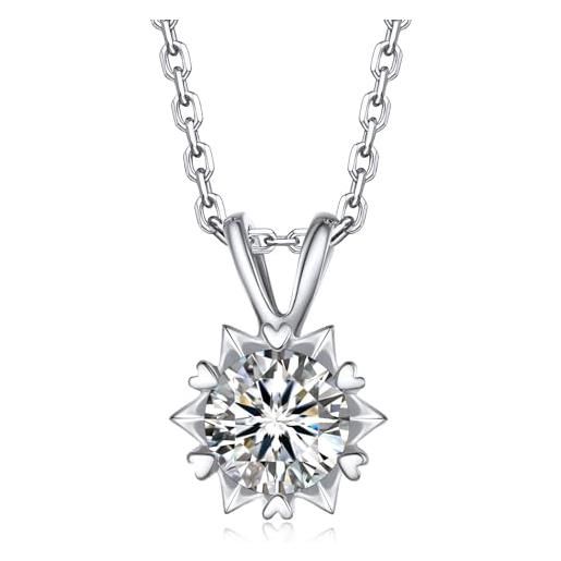 MomentWish collana fiocco di neve, 1ct moissanite punto luce collana per donna d colore vvs1 simulato diamante 925 argento sterling