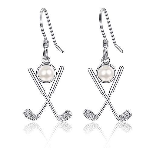 VENACOLY orecchini da golf, in argento sterling 925, con perle sportive, ideali come regalo per le donne, argento sterling