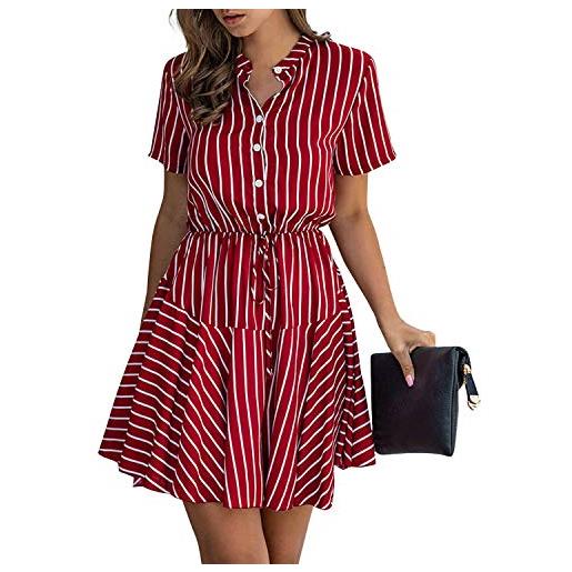 Petalum vestito da donna a quadretti, senza maniche, vintage, con scollo a v, lunghezza al ginocchio, mini abito estivo con stampa floreale strisce rosse. 42