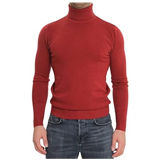 Ciabalù maglione uomo collo alto rosso blu slim maglioncino dolcevita lupetto pullover (rosso, xl)