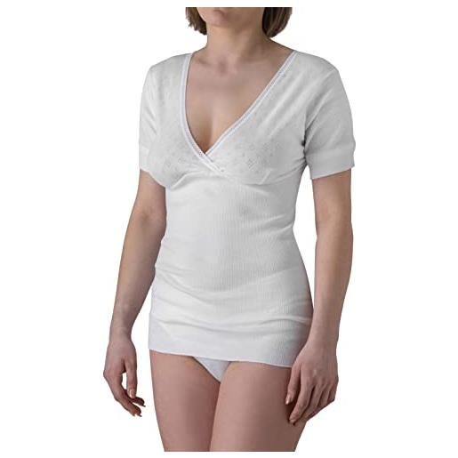 Felis confezione da 3 camiciole mezza manica donna classico, cotone costina e traforato, top canotta, bianco, traspiranti e comode, persone anziane