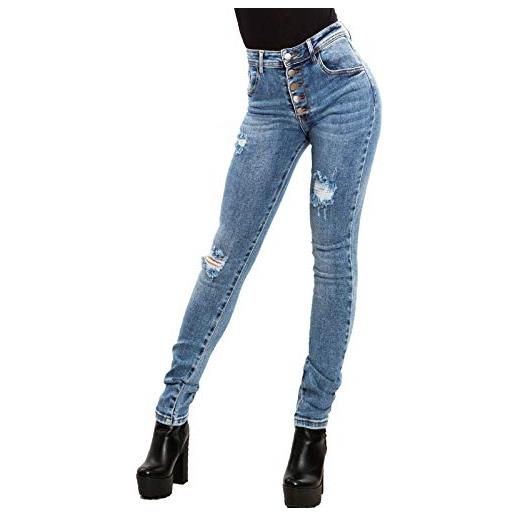Toocool - jeans donna pantaloni aderenti slim fit strappi ripped tagli bh6233 [s, blu]