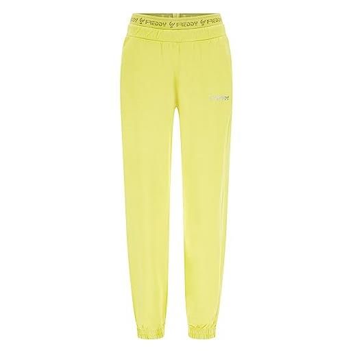 FREDDY - pantaloni sportivi con elastico logato e logo glitter in felpa leggera fluo, donna, giallo, small