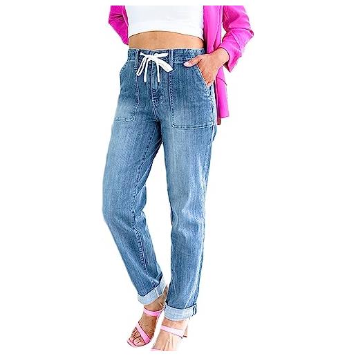 BOSONS joggers in denim da tirare, jeans da donna con coulisse elasticizzata in vita elasticizzata con tasche, pantaloni da jogging in jeans corti casual (blue, m)