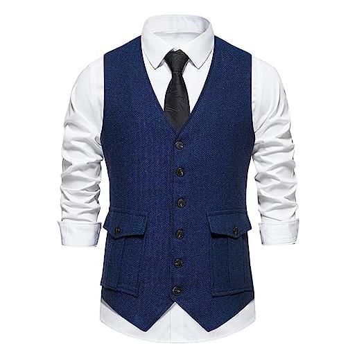 MakingDa gilet da uomo formale, senza maniche, scollo a v, in tweed, per affari, casual, con tasca, z-blu scuro. , xxl