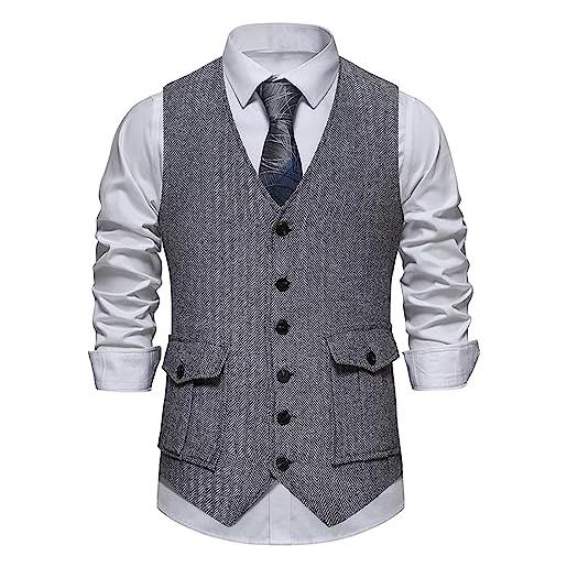 MakingDa gilet da uomo formale, senza maniche, scollo a v, in tweed, per affari, casual, con tasca, z-blu scuro. , xl