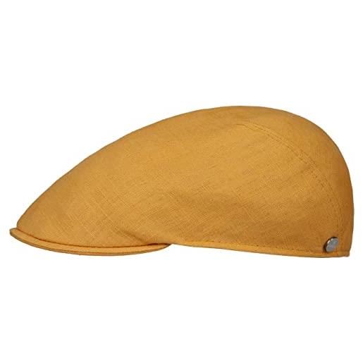 LIERYS coppola in lino uni uomo - made italy berretto cappello piatto con visiera, fodera primavera/estate - s (54-55 cm) arancia