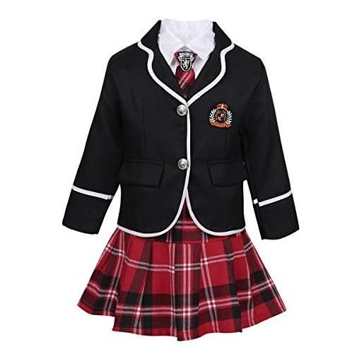 Freebily uniforme scolastica giapponese classica 4 pezzi completo scuola ragazza camicetta bianca giacca scuola americana gonna a pieche corta vita alta con cravatta borgogna 10-12 anni