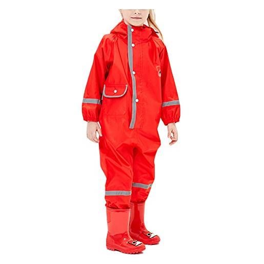 GUOCU pioggia completo cappotto impermeabile tuta impermeabile per bambini rosso l (7-10 anni)