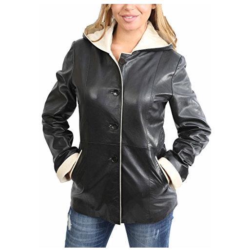 House Of Leather donna vera pelle anca lunghezza giacca con cappuccio classica semi fitted carolina nero (medium)