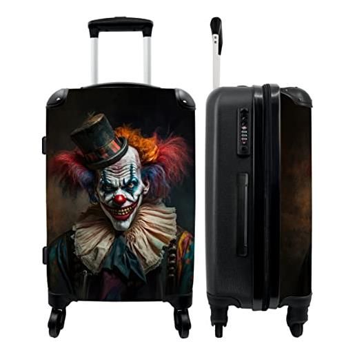 NoBoringSuitcases.com® valigia grande - clown - cappello - collare - ritratto - clown killer - lucchetto a combinazione tsa - trolley rigido 4 ruote - 90 litri - valigia da viaggio - 66 cm