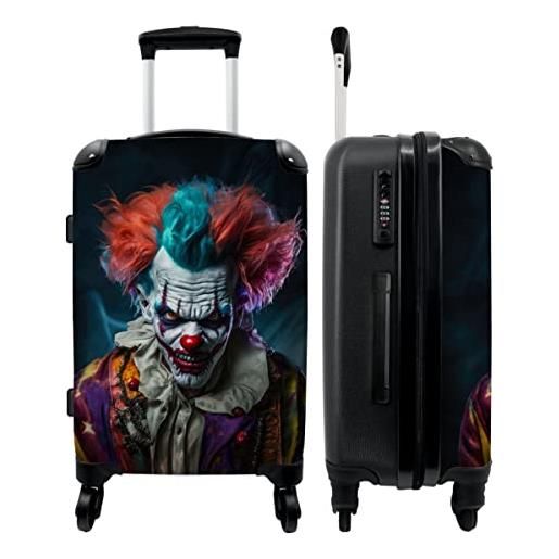 NoBoringSuitcases.com® valigia grande - clown - trucco - costume - ritratto - horror - chiusura a combinazione tsa - trolley rigido 4 ruote - 90 litri - valigia da viaggio - 66 cm