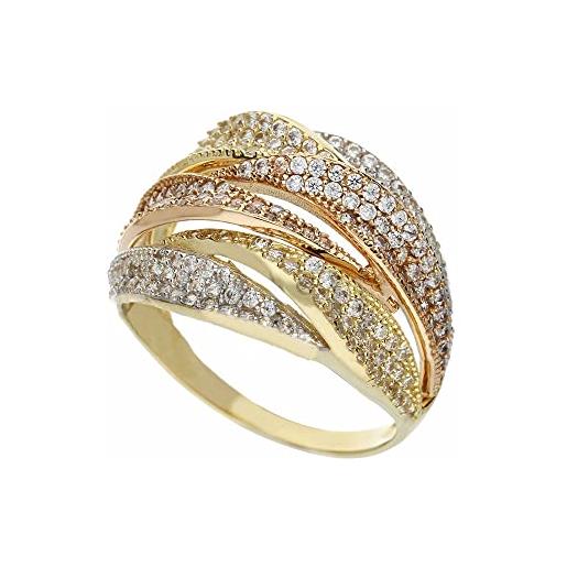 OmniaOro anello pavettato in oro giallo bianco e rosa 18 carati con zirconi bianchi da donna - 16