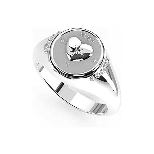 GUESS anello da donna della collezione talismania anello chevalier realizzato in acciaio placcato color argento con cuore. Misura anello: 12. La referenza è jubr01450jwrh52. 