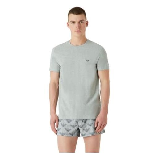 Emporio Armani endurance crew neck-maglietta da uomo, confezione da 2 t-shirt, grigio melange/marina militare, m (pacco da 2)