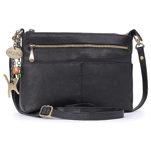 Catwalk Collection Handbags - vera pelle - borse a spalla da donna/borsa a tracolla/borsa a mano - tracolla regolabile - jenny - nero