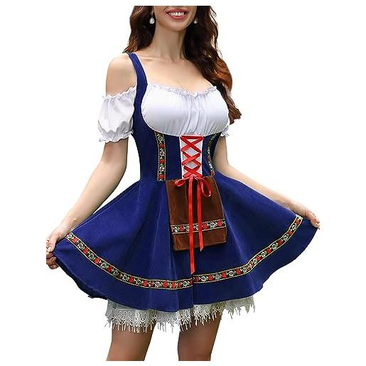Clearlove dirndl abito tradizionale da donna mini per oktoberfest costume da oktoberfest di dirndl costume german festival blu 38