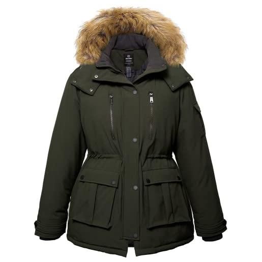 Wantdo donna giacca invernale oversize piumino trapuntato caldo mantello addensante parka con cappuccio in pelliccia staccabile uomo nero 60-62