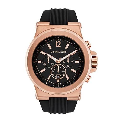 Michael Kors orologio dylan da uomo, movimento cronografo, cassa in acciaio inossidabile oro rosa 48 mm con cinturino in silicone, mk8184, nero e oro rosa