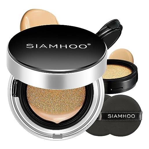 SIAMHOO air cushion cc cream spf50+ fondotinta coprente professionale leggera di lunga durata fondotinta idratante controllo dell'olio per tutti i tipi di pelle, ricarica inclusa, 15g*2 (naturale)