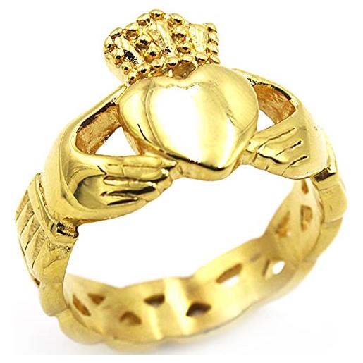 Beydodo anello acciaio inossidabile uomo, anello con incisione uomo punk anello claddagh con corona d'oro e cuore misura 22