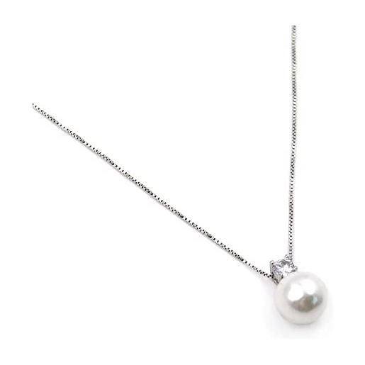 Damiano Argenti collana con pendente perla da 10 mm e punto luce da 4 mm, realizzata in argento sterling 925 rodiato argento