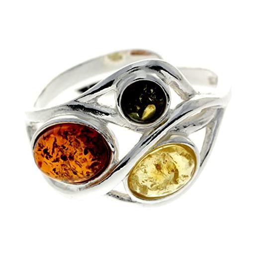 SilverAmber Jewellery - anello regolabile in argento sterling 925 e ambra baltica con 3 pietre - gl481a, adjustable, pietra preziosa, ambra