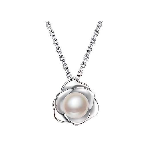 H'Helen collana da donna con perle in argento sterling con fiore rosa H'Helen