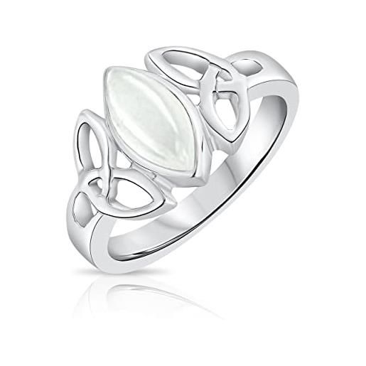 DTPsilver® anello pietra di luna - anello nodo argento 925 donna - anello nodo celtico della trinità - anelli con pietre semi preziose